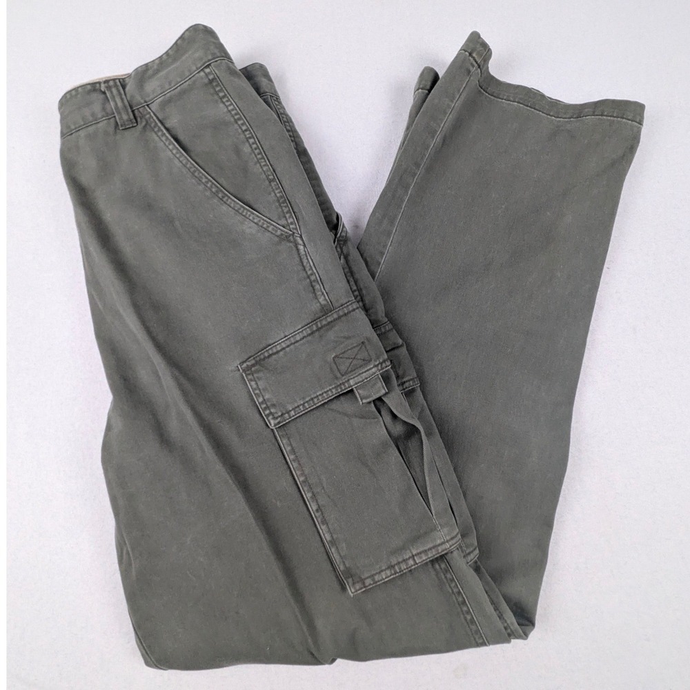 Plugg Mens Olive Green Cotton Cargo Pants Straight Leg 32x34 Utility Workwear